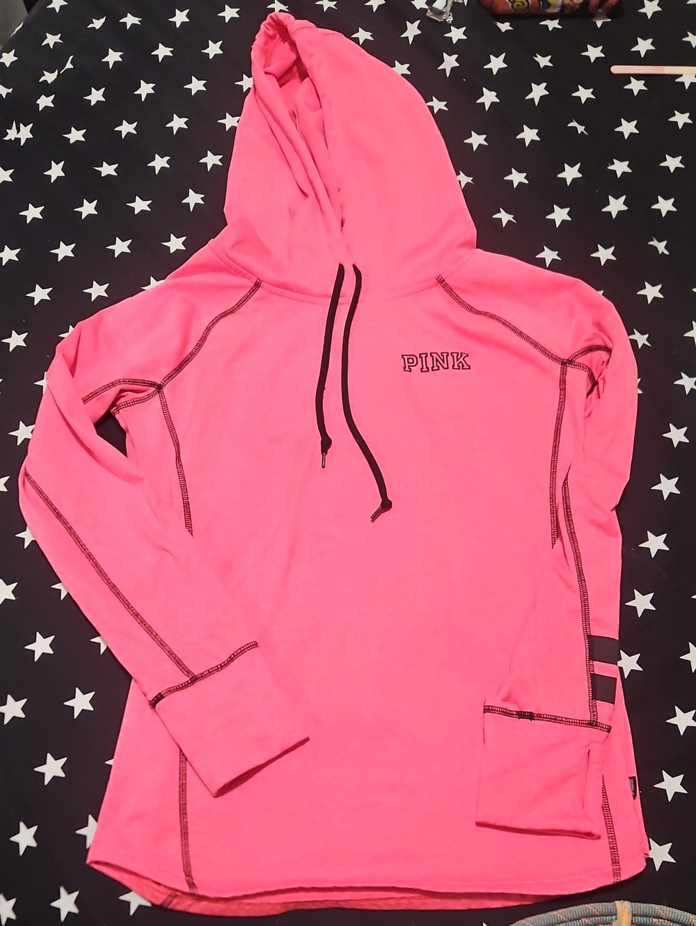 PINK Victoria's Secret Neon Pink Hooded Pullover with Contrast Stitching